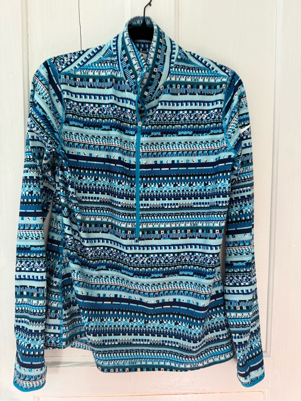 Nike Blue Patterned Quarter-Zip Pullover